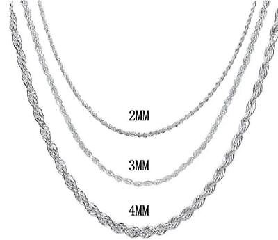 #ad Sterling Silver Rope Chain Necklace 925 Mens Boys Womens Plated 2 4 Mm Twisted $13.69