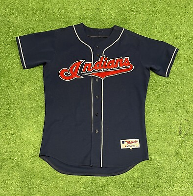 #ad Majestic Cleveland Indians MLB Baseball Jersey Size 44 Authentic Blue $80.00