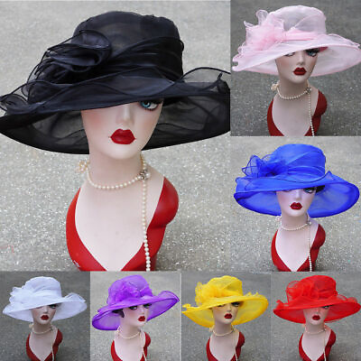 #ad Wedding Church Hats Women Kentucky Derby Wide Brim Occasional Organza Sun Hat $13.99