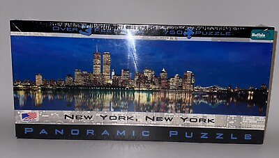 #ad Sealed NEW YORK SKYLINE AT NIGHT 750 Piece Panoramic Jigsaw Puzzle Twin Towers $12.49