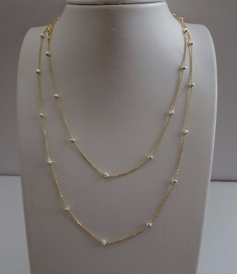 #ad 36#x27;#x27; LONG DIAMOND CUT BEADED ITALIAN MADE NECKLACE 14K YELLOW GOLD OVER SILVER $40.46