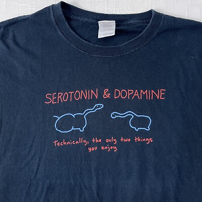 #ad Y2K Serotonin amp; Dopamine Dinosaurs T Shirt Large Vintage Black Funny Skater Emo $18.99