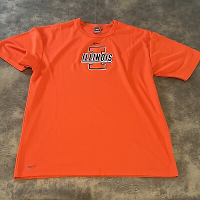 #ad Nike Fit Dry T Shirt Men#x27;s Size L Illinois University Fighting Illini Gym Active $15.95