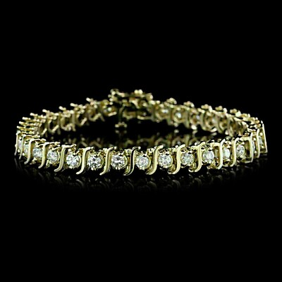 #ad Women Tennis Bracelet 925 Yellow Sterling Silver 5Ct Round Cut Simulated Diamond $214.99