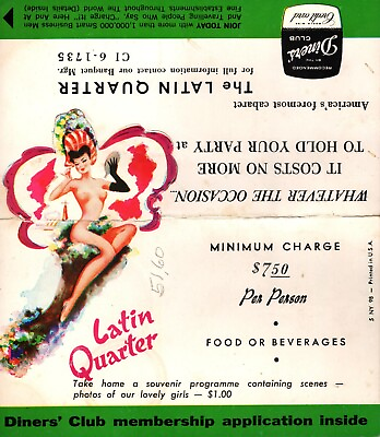 #ad Vintage The Latin Quarter Diners#x27; Club Membership Topless Girl Advertisement $17.00