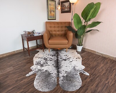#ad Cowhide Rug Large 5x5 ft Unique Cow Print Grey White Brindle Cow Skin Leather $125.00
