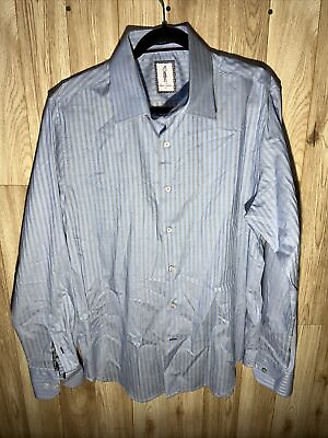 #ad Robert Graham Men’s XL Stretch Tailored Blue Grey Pinstripe Button Up Shirt L S $20.49