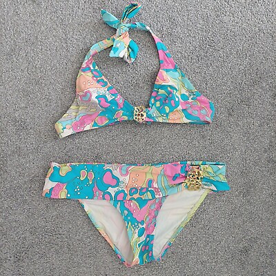 #ad Trina Turk bikini swimsuit two piece Size 8 abstract blue pink green white gold $32.00