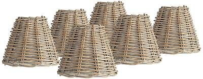 #ad Set of 6 Empire Lamp Shades Natural Wicker Weave Small 3x6x5 Candelabra Clip On $110.99