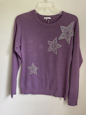#ad Vila Milano Womens Small Purple Long Sleeve Sweater Rhinestone Stars Wool Mix $14.99