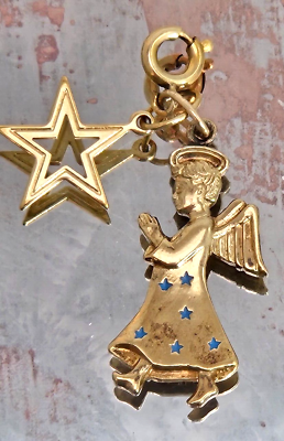 #ad Winged Walking Angel Sterling Gold Wash Charm Praying Hands Halo Stars Christian $16.99