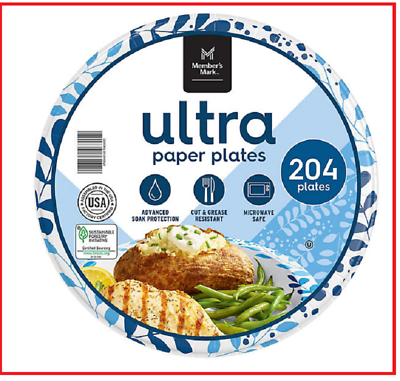 #ad Member#x27;s Mark Ultra Dinner Paper Plates 10quot; 204 ct 2 Pack* $56.35