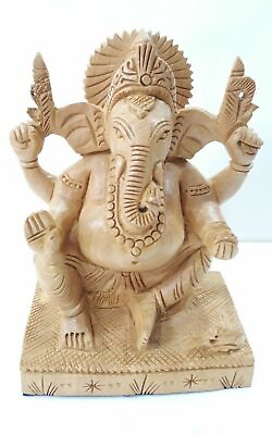 #ad 4#x27; Wooden Ganesh Statue Hand Carved Painted Hindu Elephant God Ganesha Lord Idol $33.63