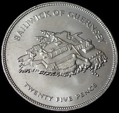 #ad Guernsey 25 Pence 1977 Elizabeth II Silver Jubilee Coin WCA 8396 GBP 5.99