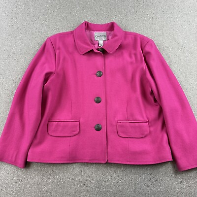 #ad Chicos Boiled Wool Jacket Short Blazer Pink Buttons Womens 3 Size 16 XL Lined $32.94