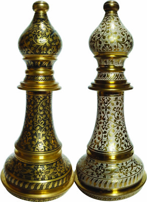 #ad Brass Chess#x27;s pieces 6 inch Bishob pair Large Brass Hand Carving $270.00