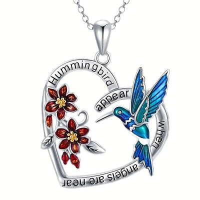 #ad Elegant 925 Sterling Silver Heart Hummingbird Fashion Jewelry Pendant Necklace $15.74