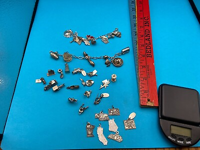 #ad Vintage charm lot amp; 2 sterling charm bracelets and loose charms $134.99