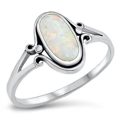 #ad Oval Ring White Lab Opal Genuine Sterling Silver 925 Height 13 mm Sizes 4 10 $15.32