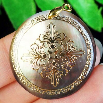 #ad 30x2mm Carved Abalone Shell Flower Round Pendant Bead SH134 $9.99