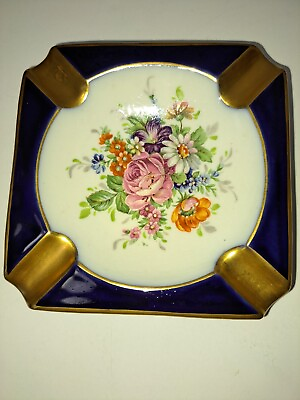 #ad Porcelaine d#x27;Art Imperial Cobalt Blue Gold Flower Bouquet Ashtray $12.99