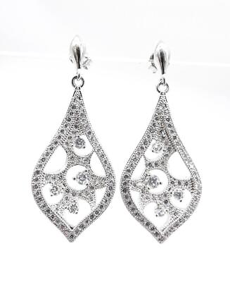 #ad STUNNING 18kt White Gold Plated Crystals Encrusted Teardrop Chandelier Earrings $23.99