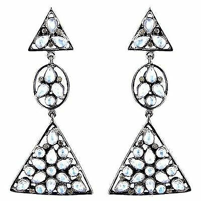 #ad Natural Pave Diamond Moonstone 925 Sterling Silver Dangle Earring Fine Jewelry $252.22