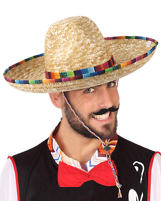 #ad 18in Mexican Sombrero Straw Hat with Serape Trim for Cinco de Mayo Costume $12.86