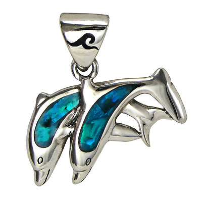 #ad Sterling Silver Dolphin Pendant Ocean Sea Jewelry with Lustrous Blue Enamel $39.99