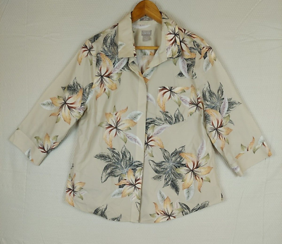 #ad Chicos No Iron Medium Size 2 Button up Shirt 3 4 Sleeve Beige Floral Print $24.99