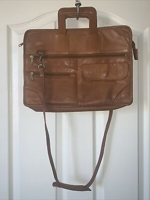 #ad Brown Leather Bag With Shoulder Strap And Zippers On Both Sides $22.99