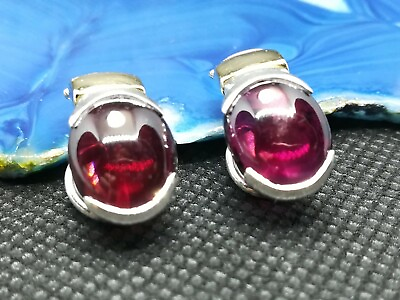 #ad VINTAGE S. SILVER 925 AND GOLD 18K EARRINGS INLAID WITH NATURAL ROSE AGATE BY WR $104.00