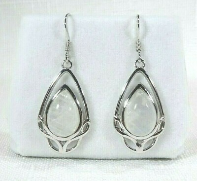 #ad 7.80ct Natural Rainbow Moonstone Solid Sterling Silver Celtic Knot Hook Earrings AU $135.00