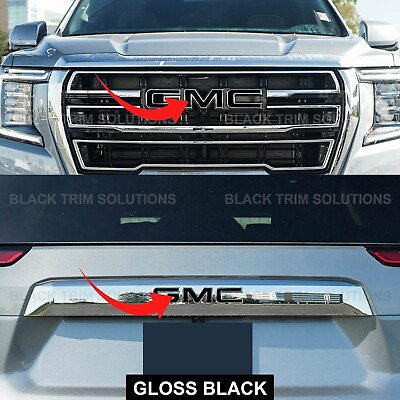#ad Gloss Black Overlay DECALS for 2021 2022 2023 2024 GMC Yukon Front Rear Emblem $19.95