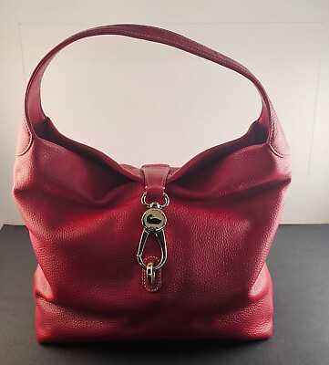 #ad #ad Dooney amp; Bourke Purse Hobo Sak RED Pebble Leather Shoulder Logo Lock Slouch Bag $98.95
