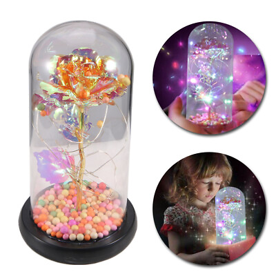 #ad Enchanted Forever Rose Flower In Dome Glass LED Night Light Anniversaries Gift $12.84