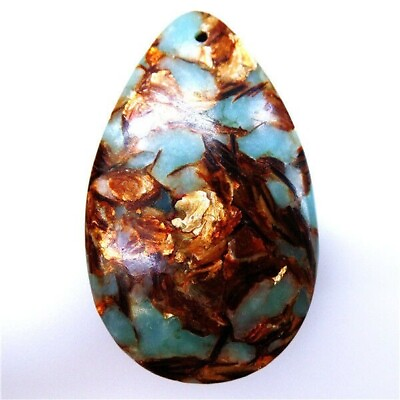 #ad Wholesale 10PCS Turquoise amp; Gold Copper Bornite Stone Teardrop Pendant Bead $21.84