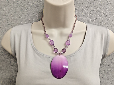 #ad Purple Pendant Necklace Womens Statement Sea Shell Runway Everyday Wear 18.5 in $16.99