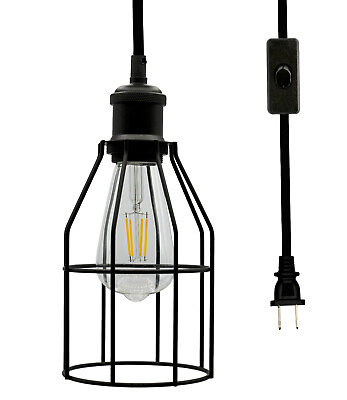 #ad Pendant Light Fixture Plug in Cord with On Off Switch Black Hanging Light New $24.99