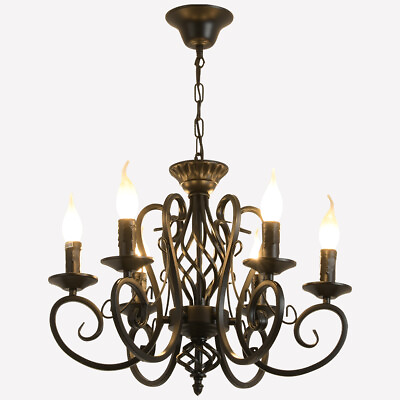 #ad 6 Light Chandeliers French Country Vintage Chandelier Antique Pendant New Black $103.99