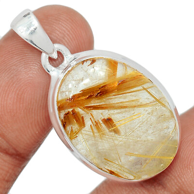 #ad Natural Golden Rutile Brazil 925 Sterling Silver Pendant Jewelry CP27694 $21.99
