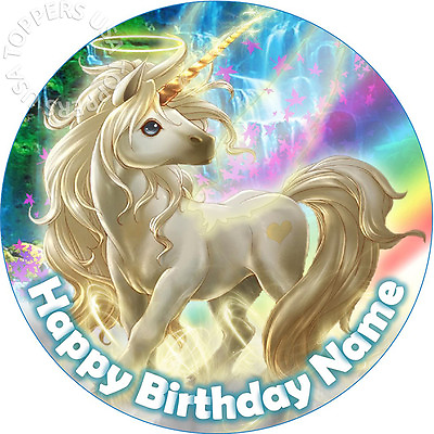#ad EDIBLE Rainbow Unicorn Birthday Party Cake Topper Wafer Paper Round 7.5quot; uncut $11.99