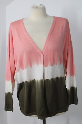 #ad Hemisphere L Pink Green Ombre Stripe Dyed Silk Wool Lightweight Cardigan Sweater $49.99