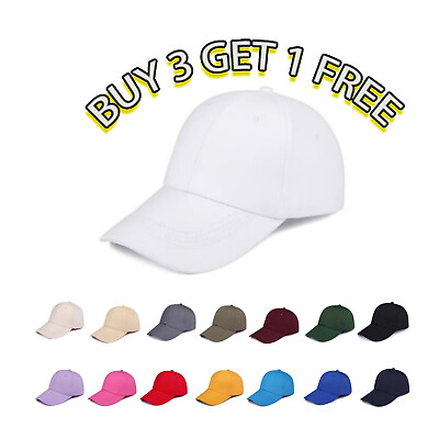 #ad Baseball Cap Plain Snapback Adjustable One Size Trucker Hat New Flat 15 Color $5.98