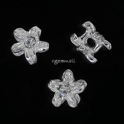 #ad 4 Sterling Silver Flower Spacer Beads 5.5mm with Swarovski Element #97483 $5.99