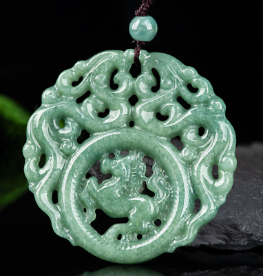 #ad .Jade Pendant Natural Burma A Jadeite Hand Engraving Dragon Horse Statue 33g F09 $28.37