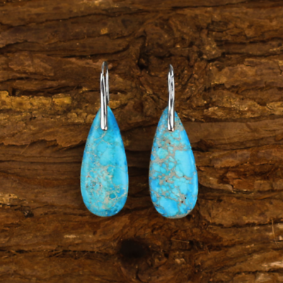 #ad #ad Natural Turquoise Stone Teardrop Dangle Earrings Blue Gemstone Hook Earrings $11.90