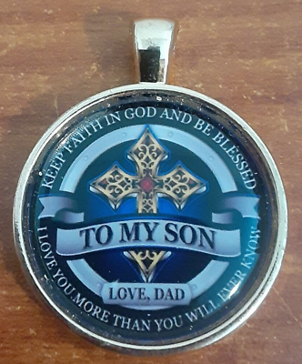 #ad To My Son love dad necklace gold tone medallion pendant chain NEW Faith God $2.00