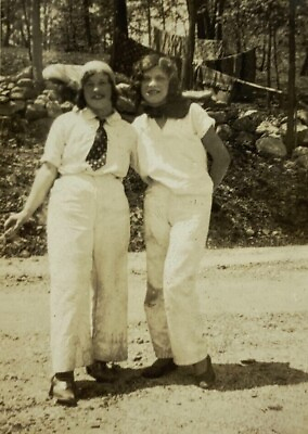 #ad Two Women In White Standing In Dirt Lake Wombasha NY Bamp;W Photograph 2.5 x 3.5 $9.99