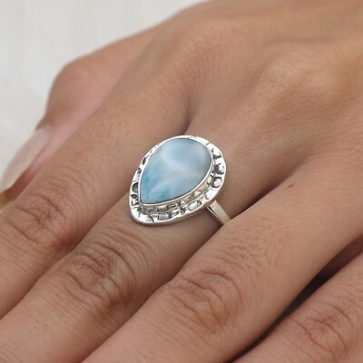 #ad Handmade Dominican Larimar 925 Sterling Silver Ring Hippie Women#x27;s Silver Ring $23.99
